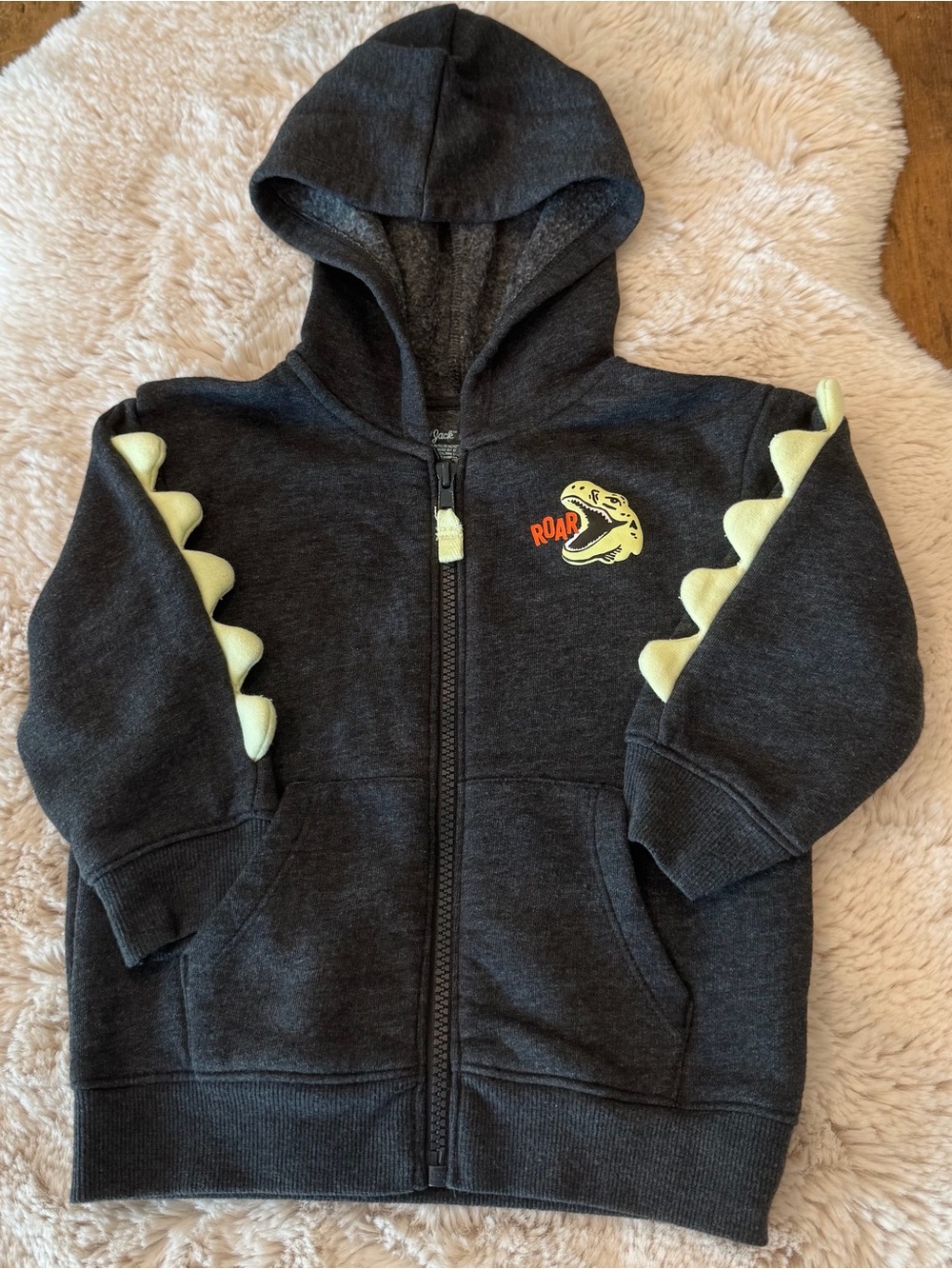 Cat & Jack Dark Gray Glow in the Dark Dino Fleece Sweatshirt Hoodie 2T